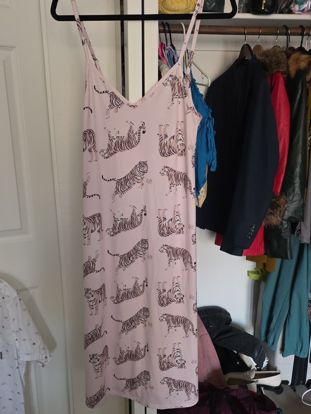 Light Pink Tiger-Print Slip Dress with Adjustable Straps